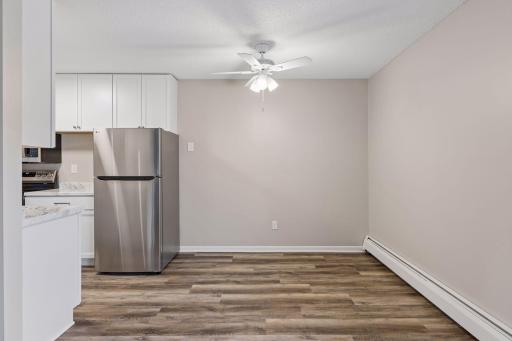 Dining nook makes for comfortable, convenient cooking and dining.