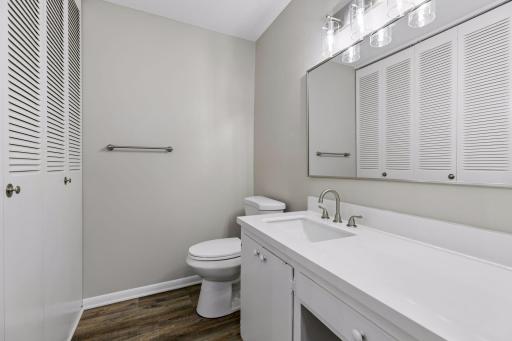 Extra space 48" vanity countertop and mirror.