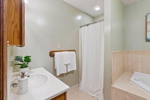 Upstairs bathroom with jetted tub and separate shower