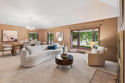 Spacious living/dining room with vaulted ceiling