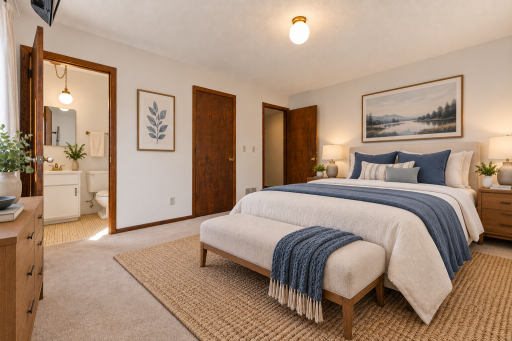 Primary Suite with private ensuite (virtually staged)