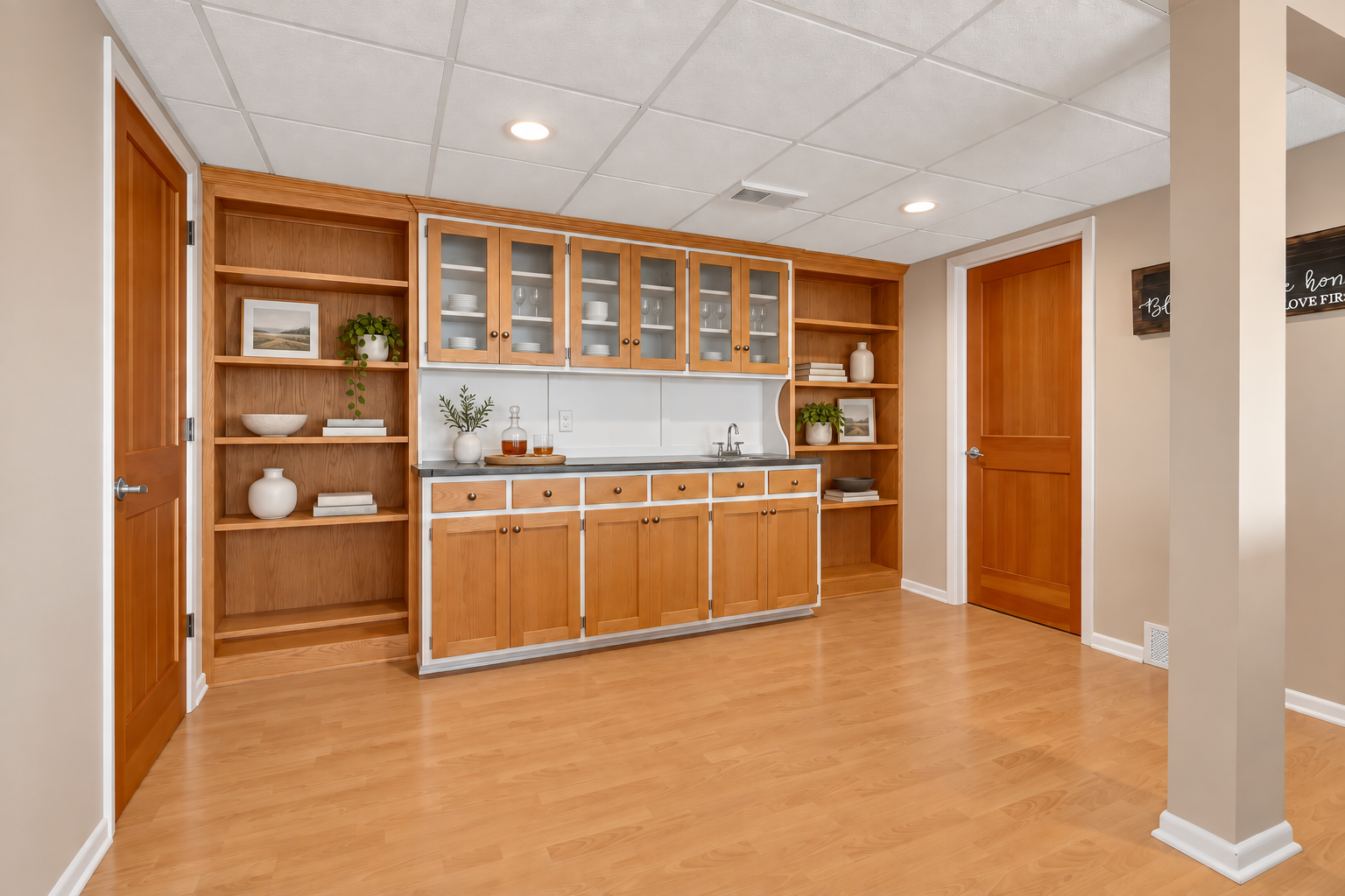 Plenty room for a table - poker table? dining table? foosball table? - you can choose! (virtually decorated wet bar)