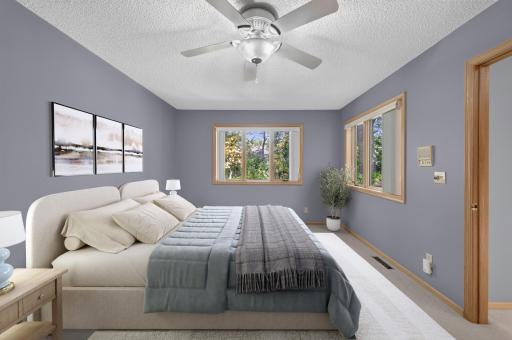 Virtually staged primary bedroom.