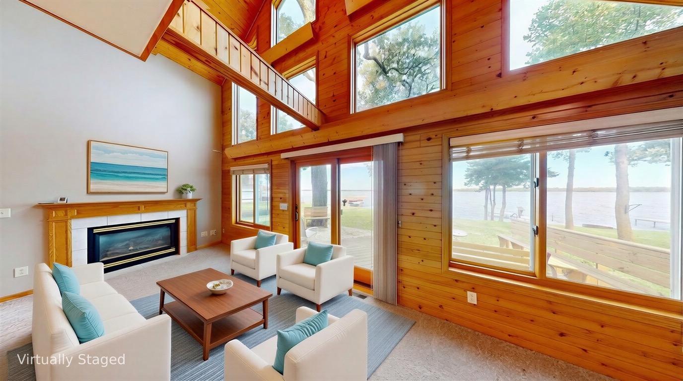 Virtually Staged - Lakeside Living Room w/ Fireplace