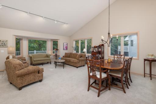Living Room & Dining Room with vaulted ceilings