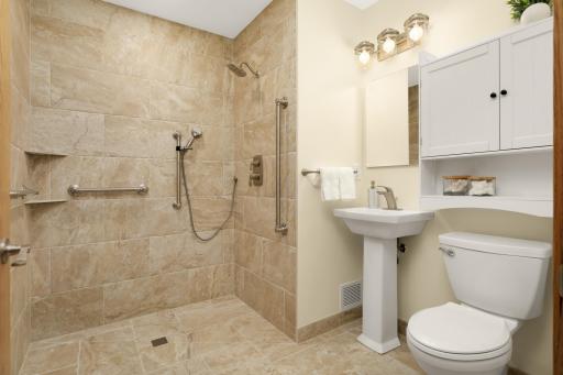 Zero entry shower on main level just down from the main floor bedroom. Finished in 2025.