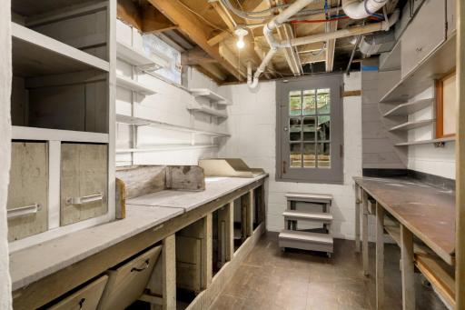 Work room in the lower level takes you out to the solarium. This was added on by a previous owner: a head gardener for the Como Conservatory and the gardener hired the company which built the original Como Conservatory!