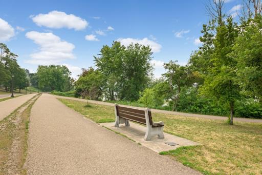 Wide paths surround the lake for walking or biking. Sit and enjoy nature. In the spring it is not unusual to see migratory birds as they take a break on their way north for the summer.