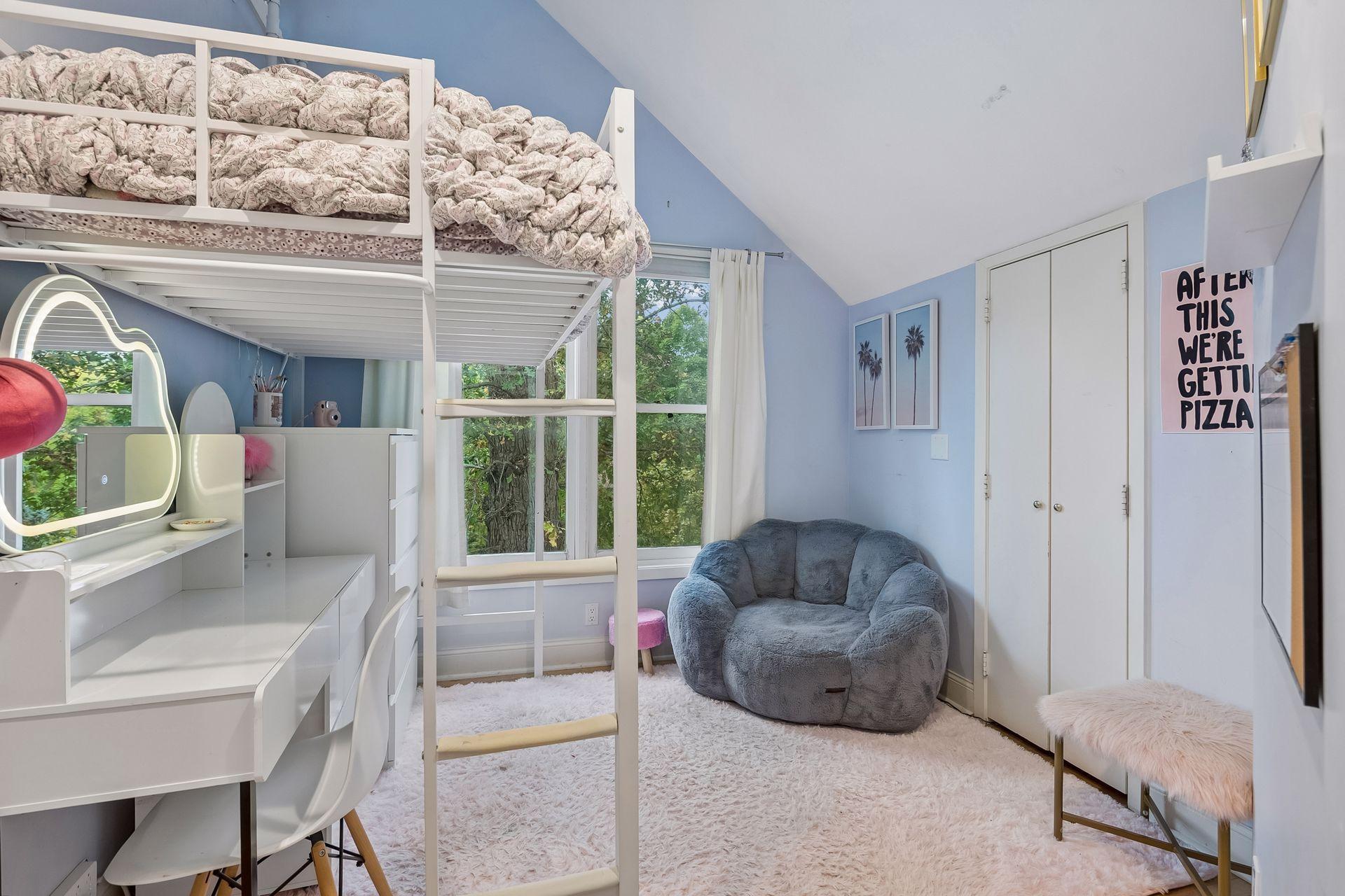 One of a kind loft sleeping area accommodate a California king-size mattress
