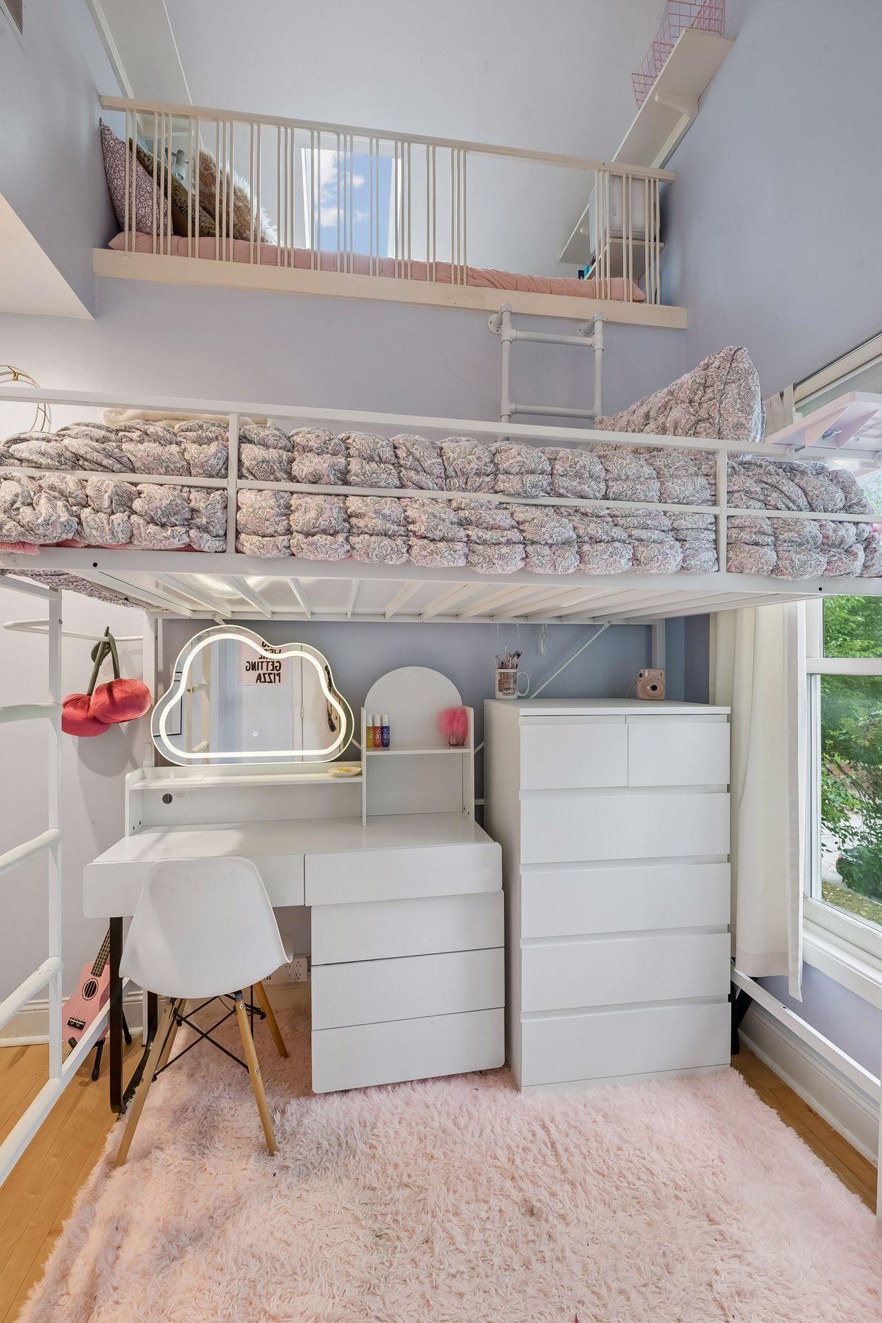Permanent loft includes ladder, access, safety, railing, and useful space underneath