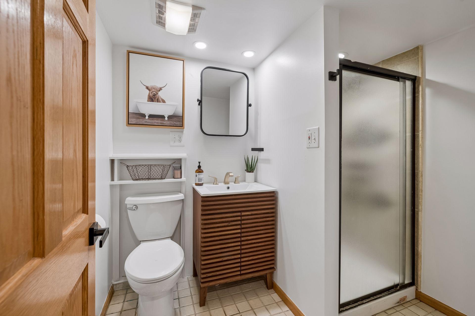 Lower level bath it’s convenient to homes finished basement