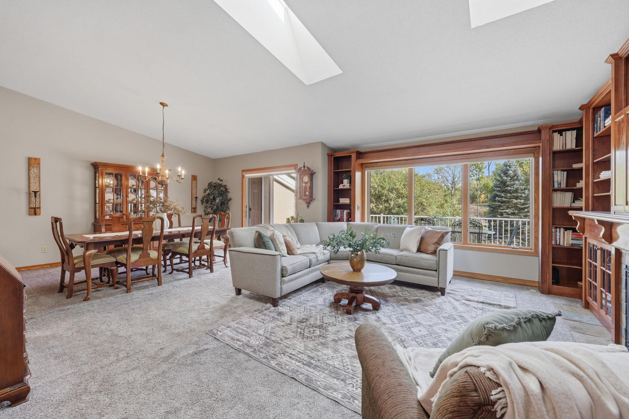 Open floor plan offers views of the outdoor space from your living room and dining room.