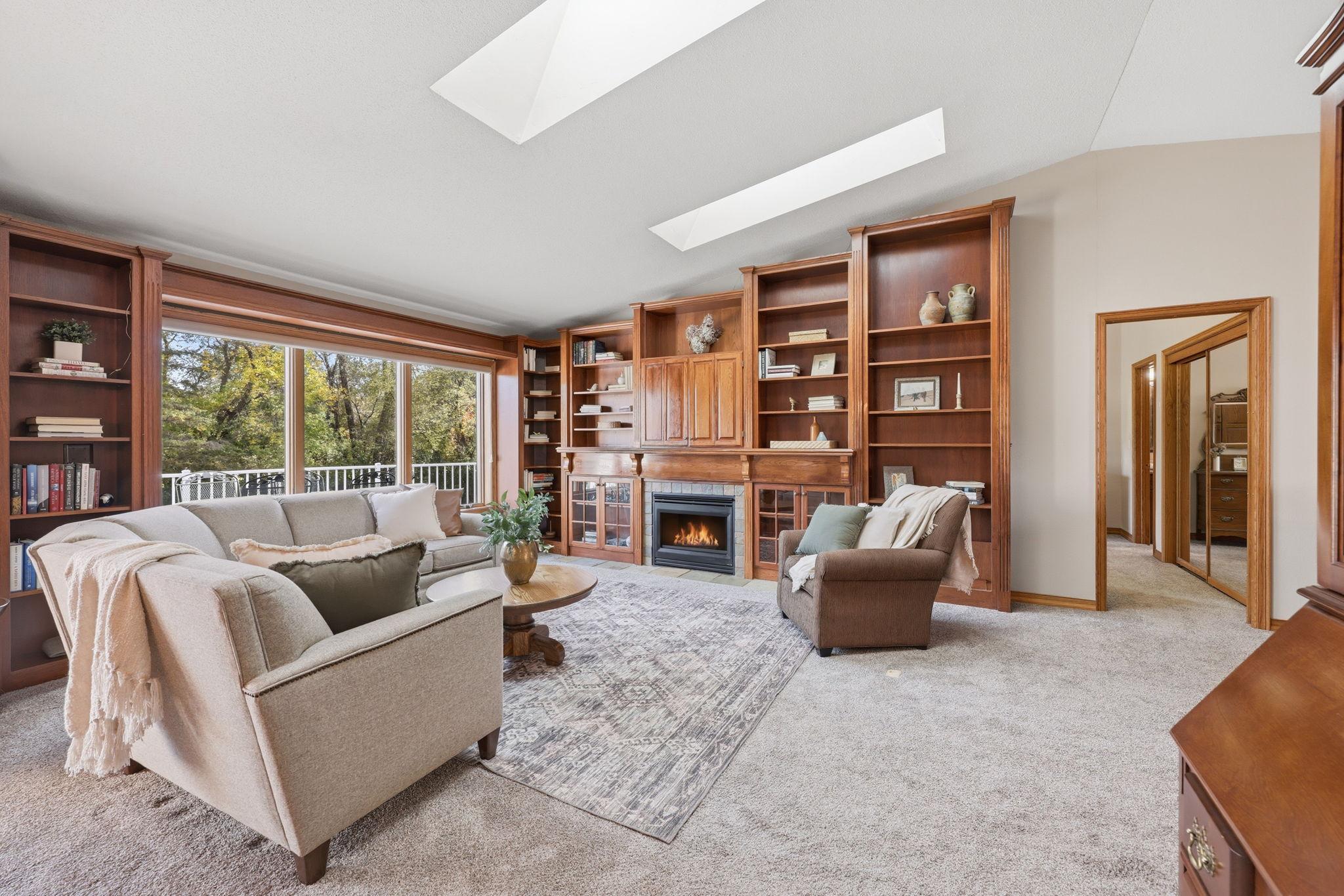 Beautiful cherrywood built-in bookshelves.