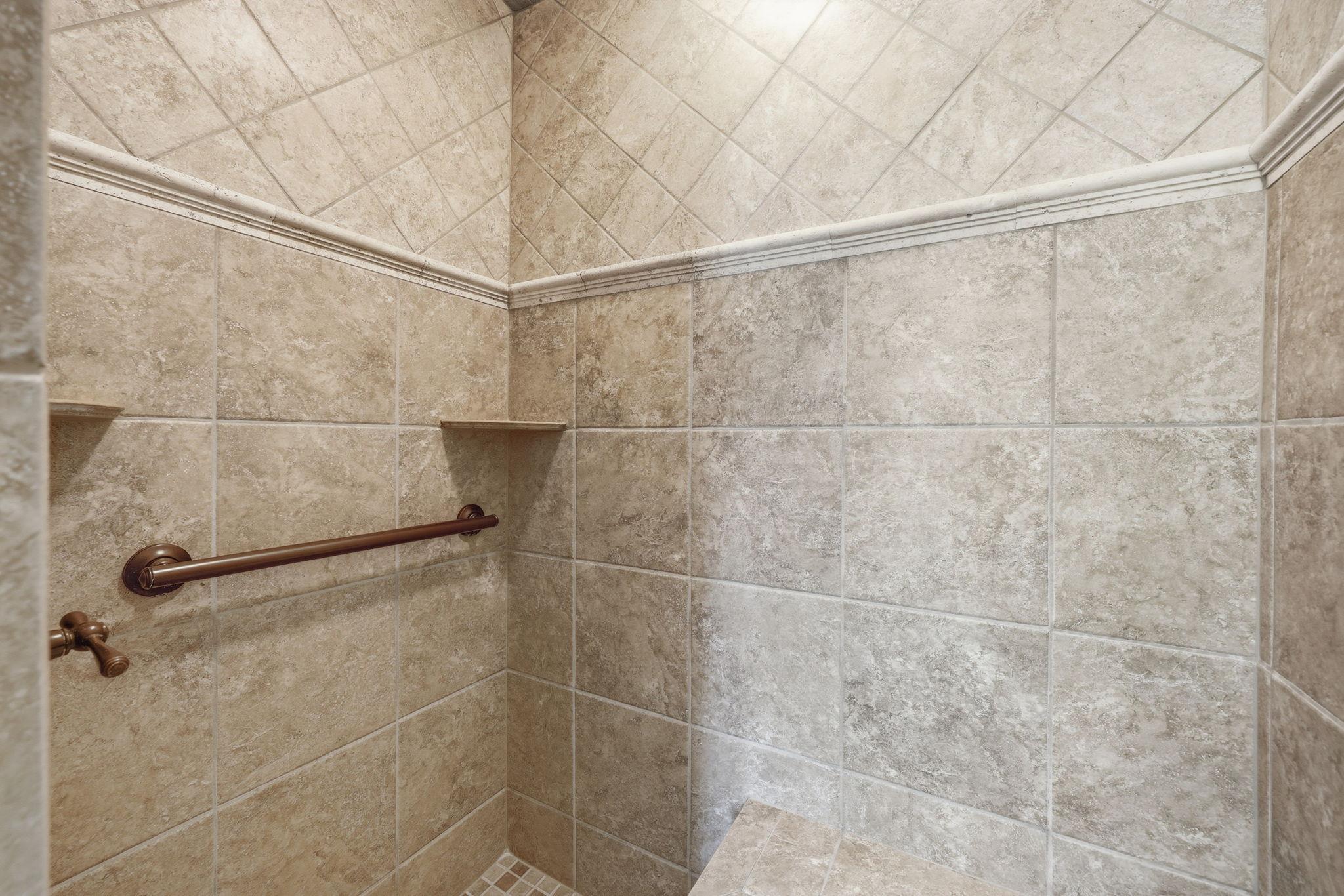 Tiled, walk-in shower