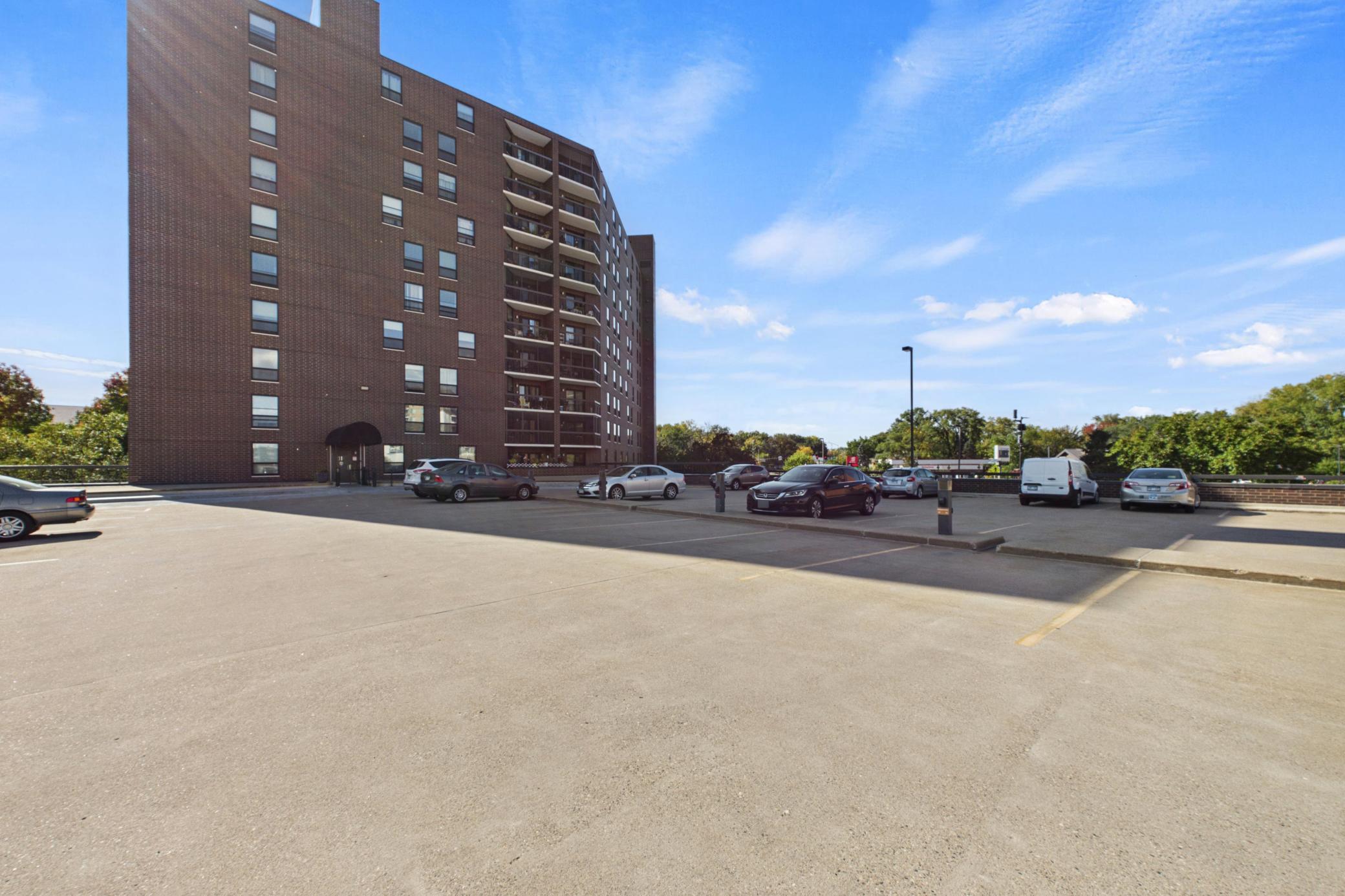 Upper deck parking # 24 with covered entrance into building