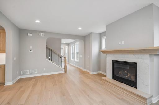 Open Concept Gathering Room with Gas Fireplace