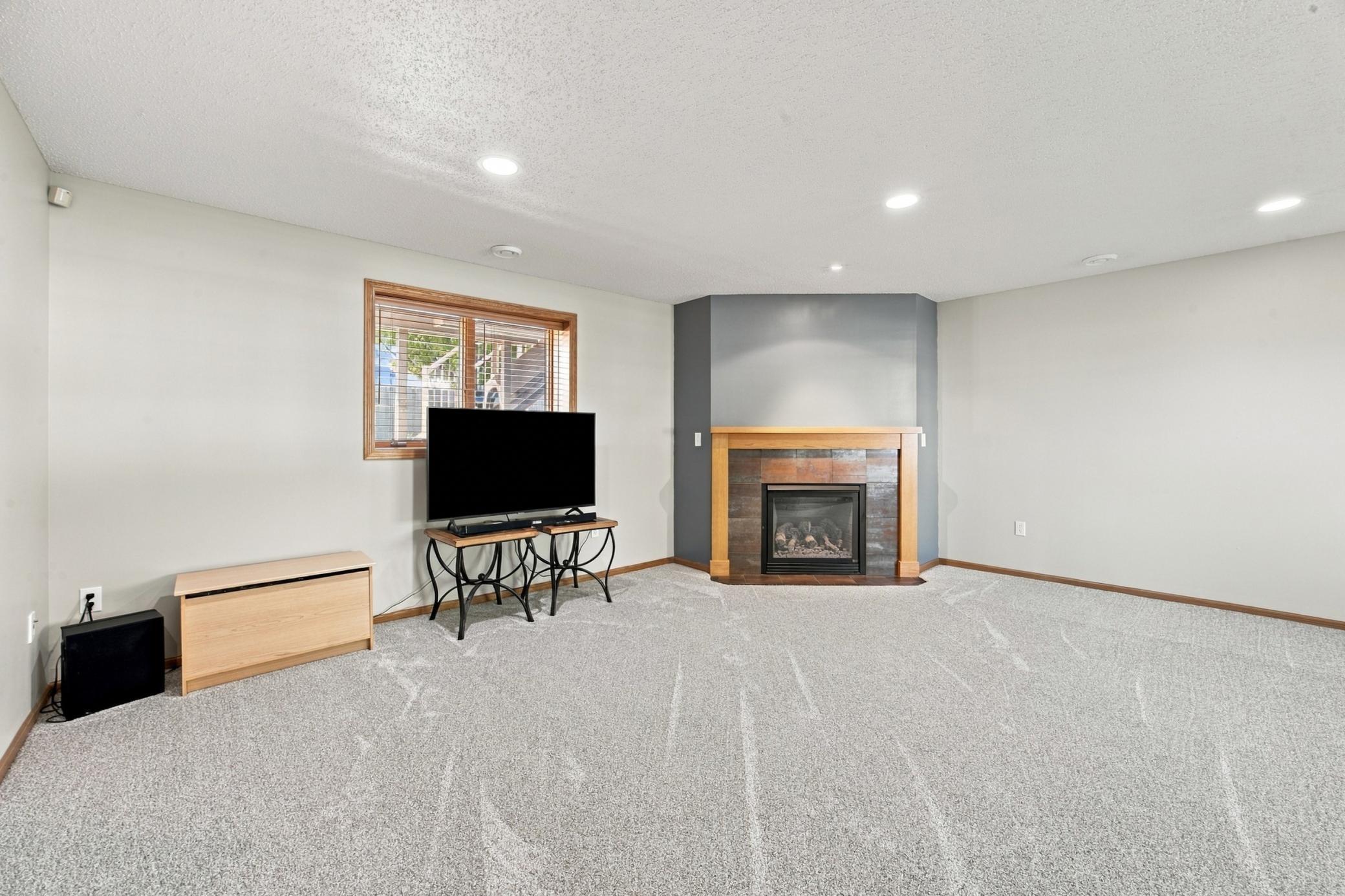 Family Room (Lower Level) with Gas Fireplace - All New Carpet!