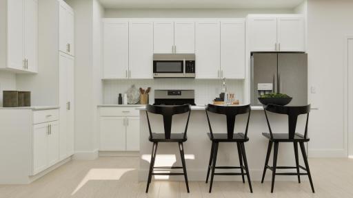 (Rendering, actual home's finishes will vary.) Well-equipped for home chefs, this stylish kitchen features a versatile center island, plenty of cabinet space and a new stainless steel appliance package to simplify cooking projects.