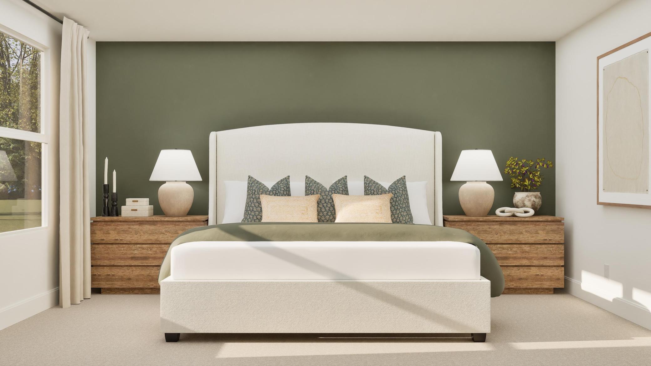 (Rendering, actual home's finishes will vary.) Nestled away on the top floor, the owner’s suite provides a quiet retreat away from the rest of the home. It showcases a sun-dappled bedroom, a private bathroom and a spacious walk-in closet.