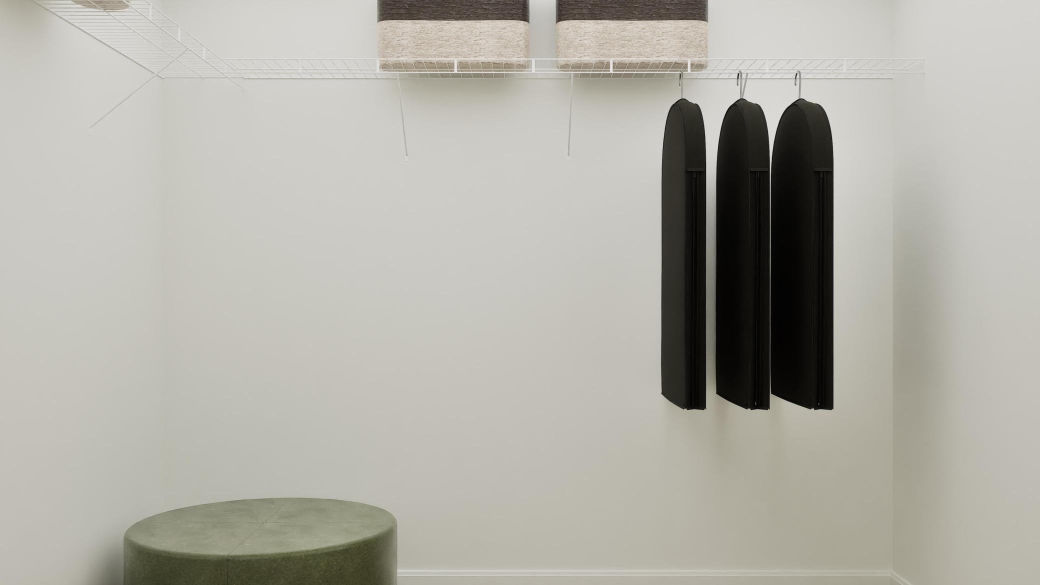 (Rendering, actual home's finishes will vary.) Built-in shelving maximizes the walk-in closet and helps organize growing wardrobes