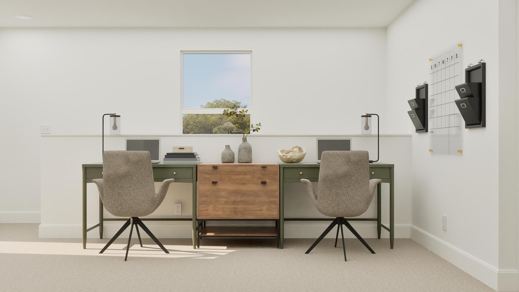 (Rendering, actual home's finishes will vary.) The upstairs loft is a versatile space that can be used for studying, doing homework and concentrating on important projects, as it’s furnished here.