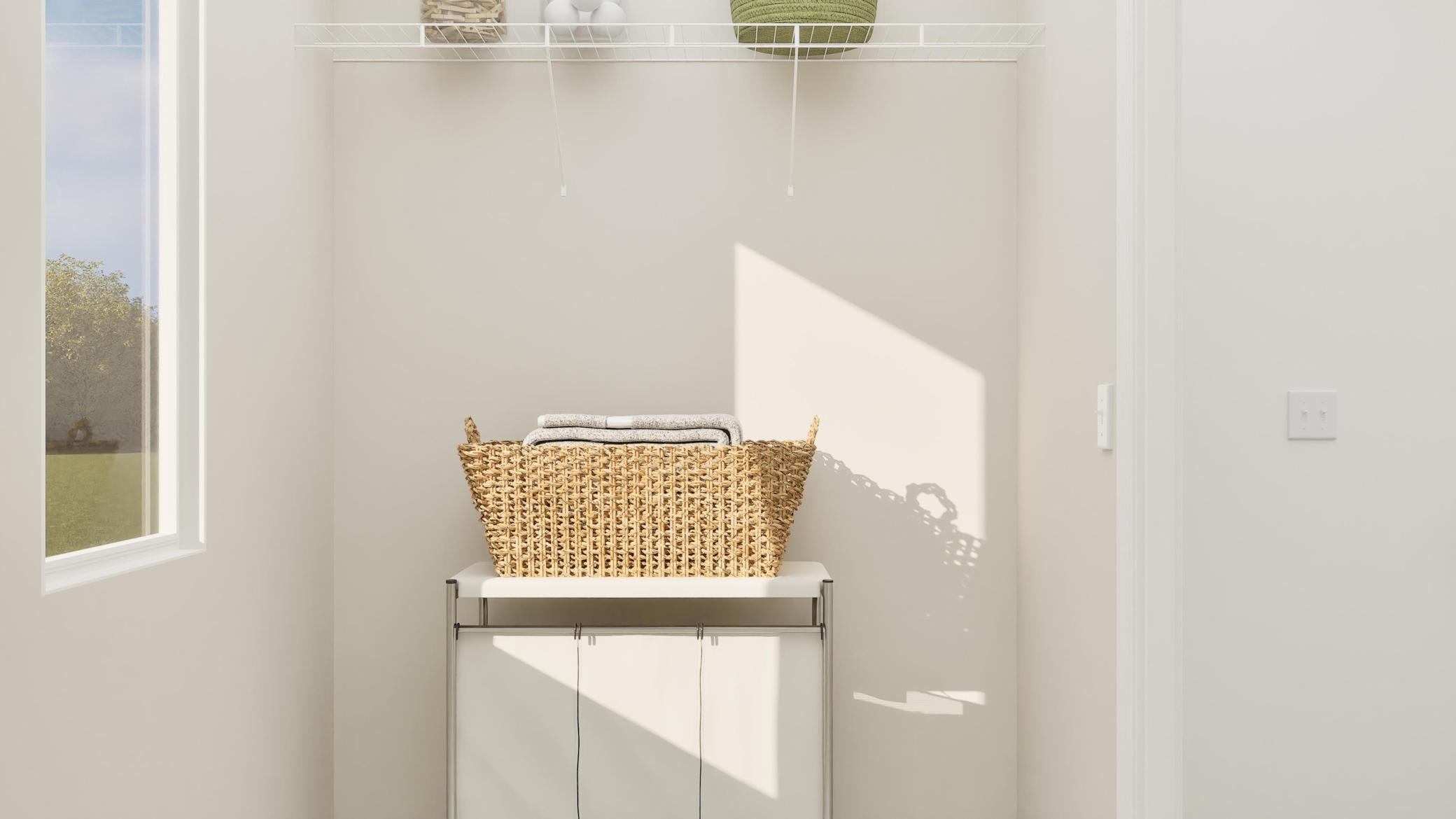 (Rendering, actual home's finishes will vary.) The laundry room is located on the same level as all the bedrooms in a thoughtful design to get weekly chores done in a snap.