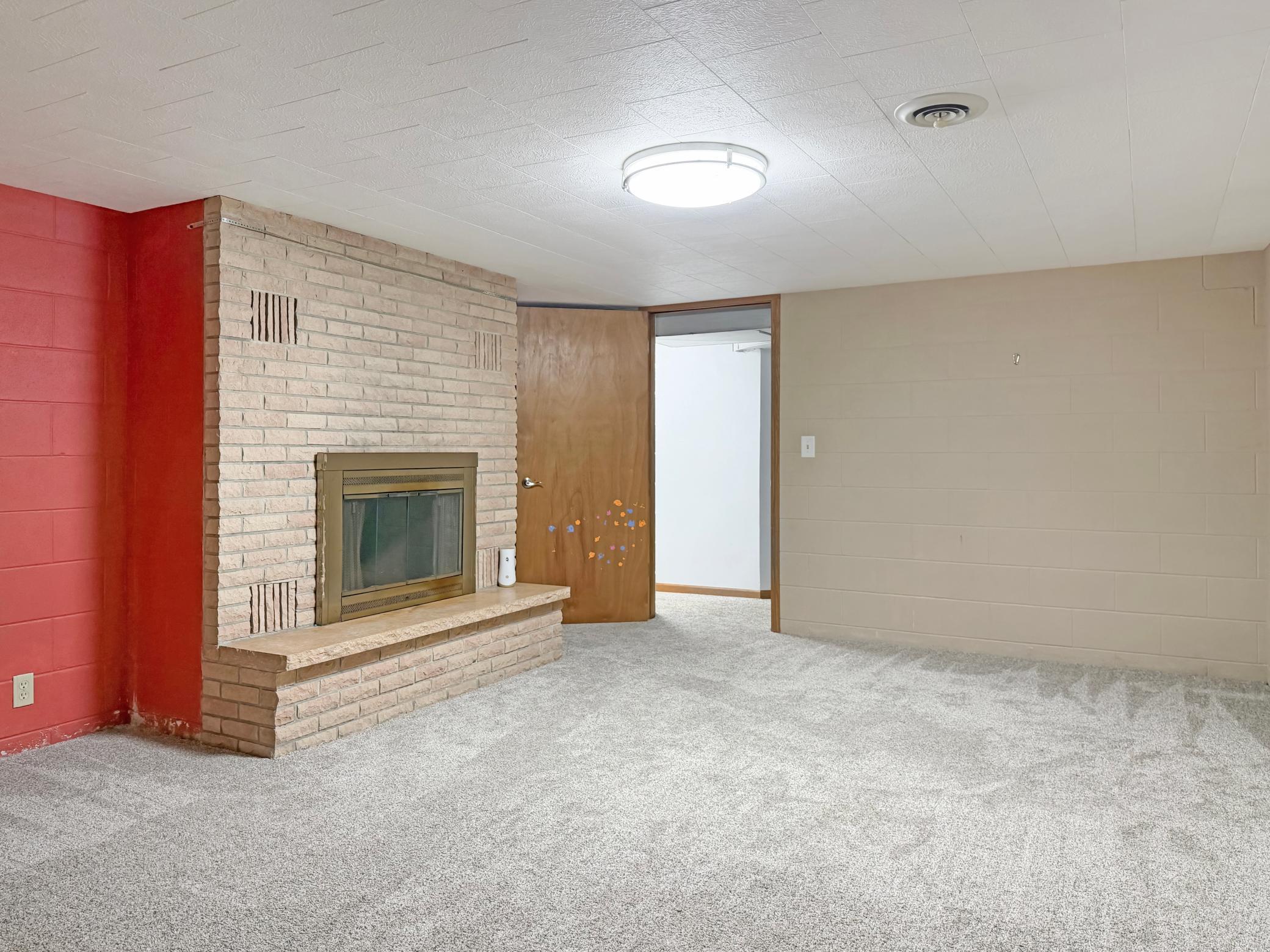 Basement Living Room with fireplace