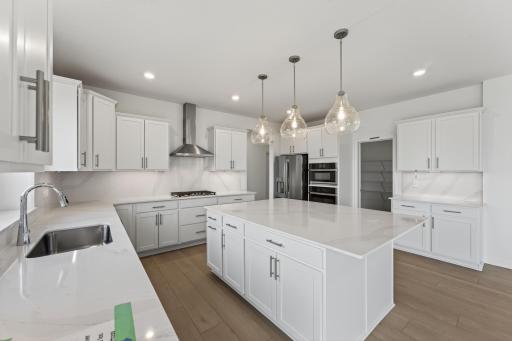 (Photo of a similar home, actual homes finished will vary) Welcome to the Snelling! This spacious gourmet kitchen features a large center island, quartz countertops, LVP floors, stainless steel appliances, and more.