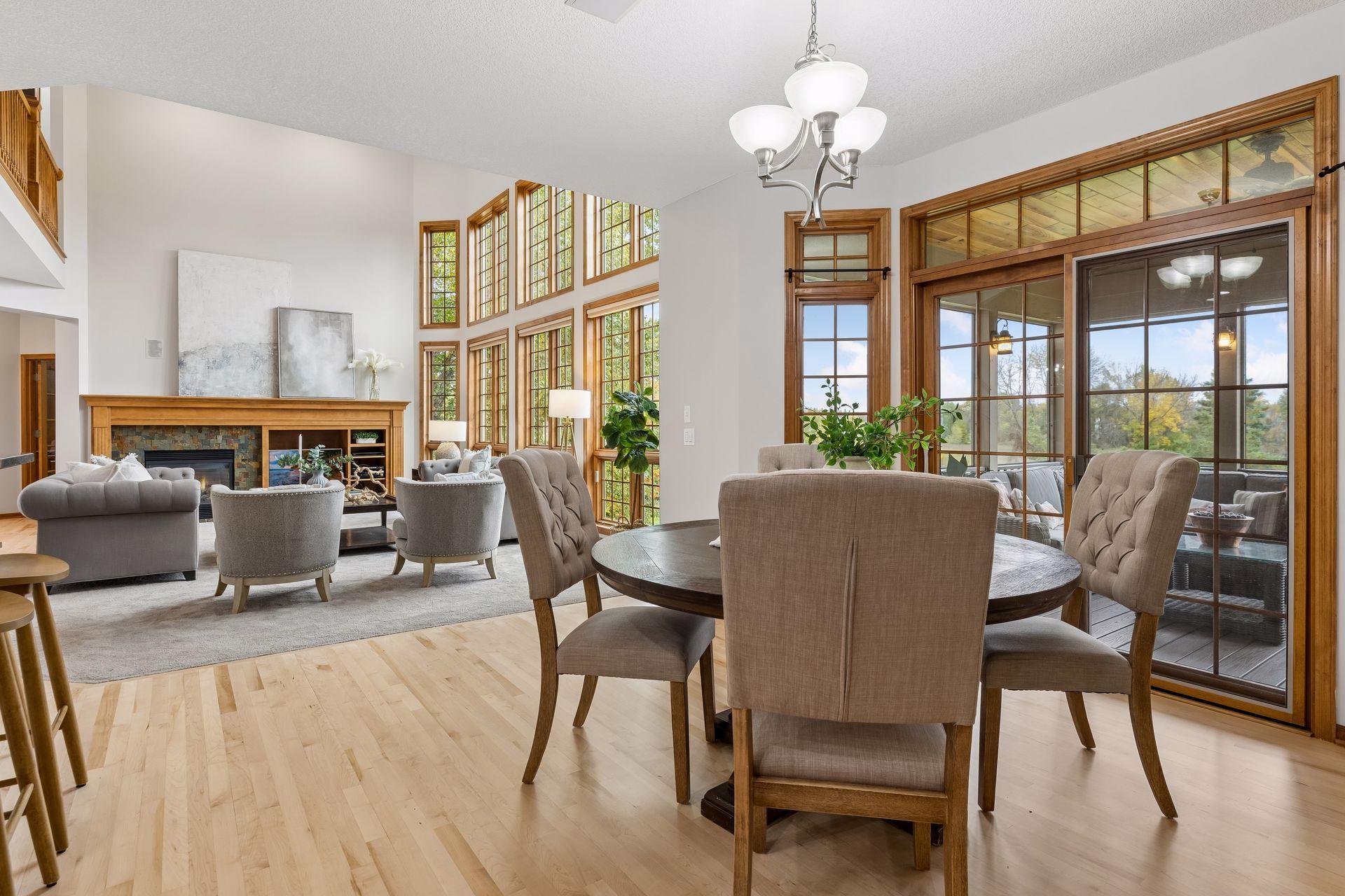 Kitchen table leading to porch