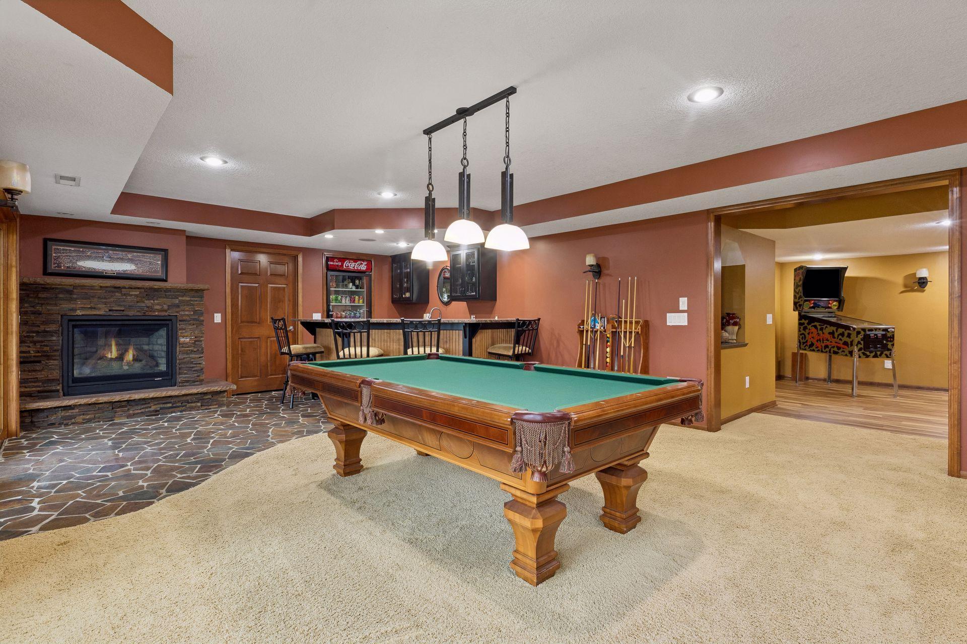 Pool table and tile floor
