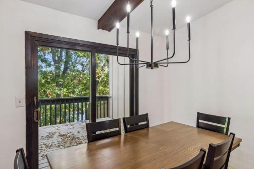 Dining room area with views out the sliding glass door