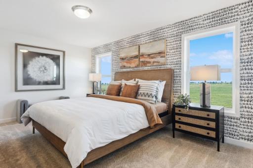 (Photo of a decorated model, actual homes finishes will vary) Find your retreat in the stunning primary bedroom. Enjoy the exclusivity of a private bath and a huge walk-in closet.