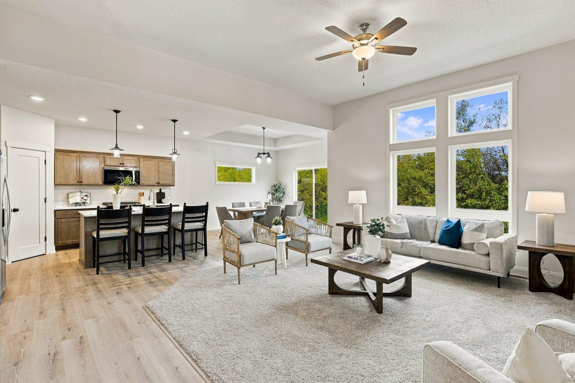 View to living, kitchen & dining