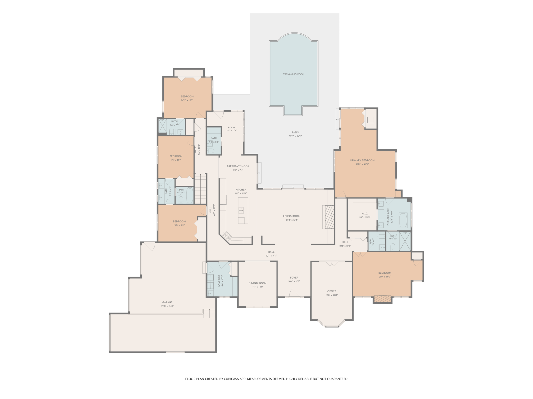 The U-shaped floor plan embraces a secluded courtyard oasis featuring an expansive entertaining patio and private pool enclosed by a new fence—creating a seamless connection between interior elegance and outdoor retreat.