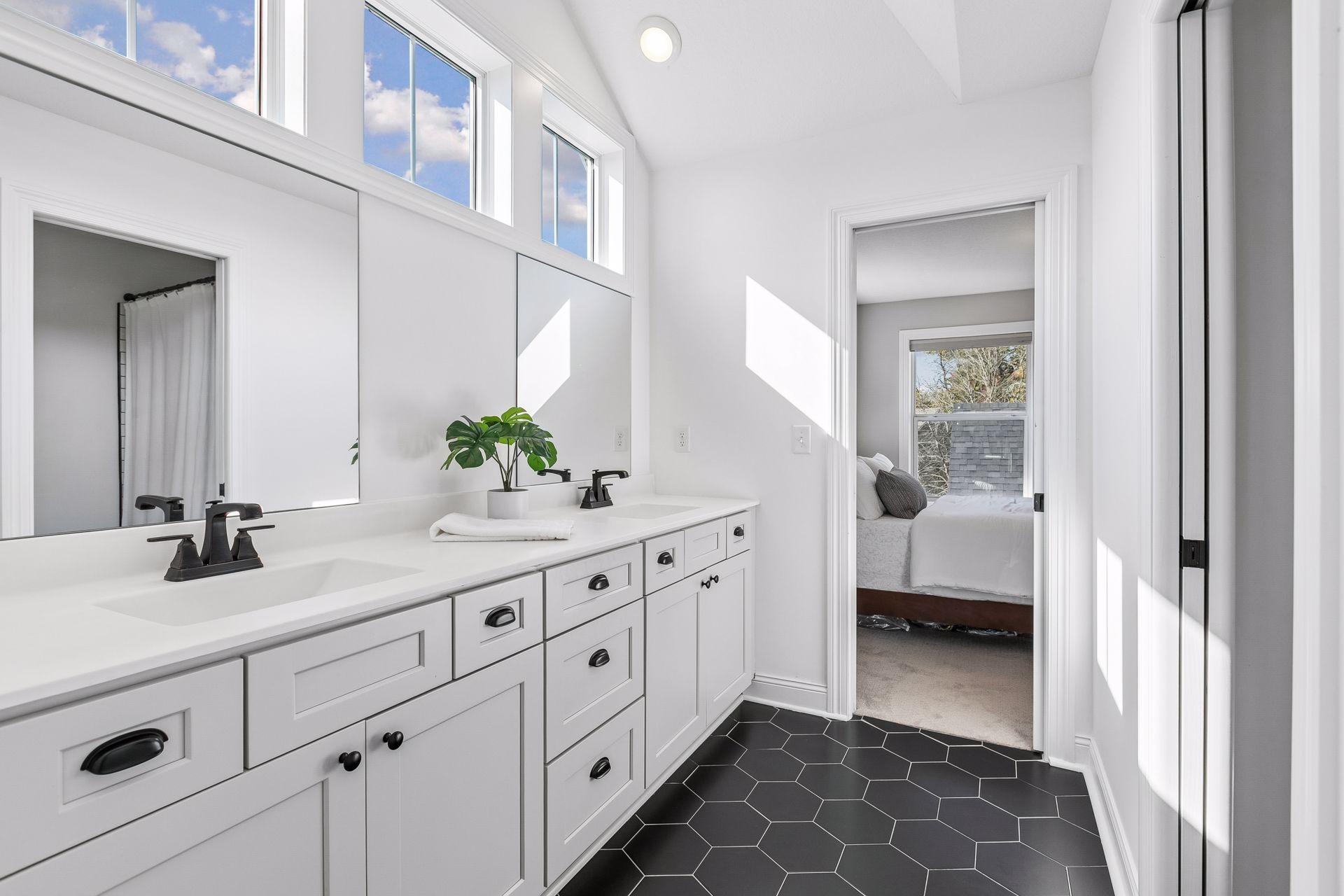 Jack-and-Jill bath conveniently connects bedrooms two and three.