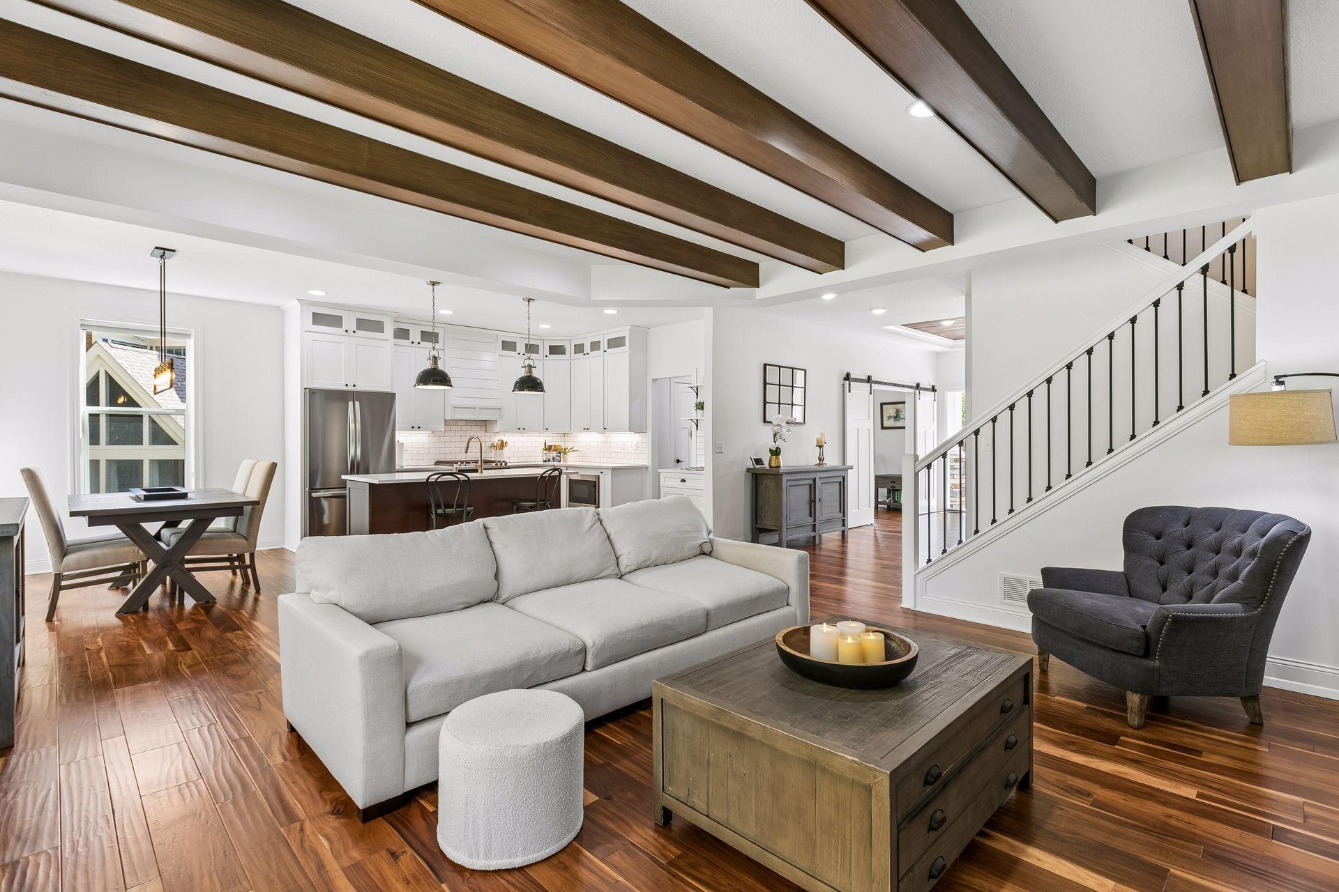 Family room flows into the spacious kitchen, creating an inviting space for entertaining.