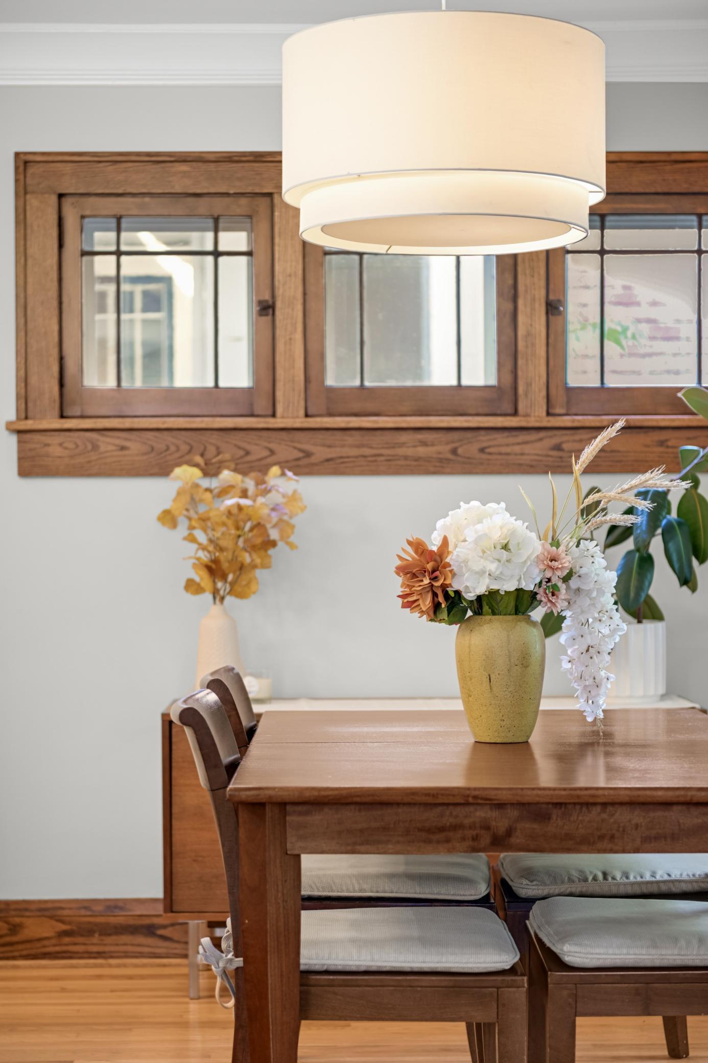 Piano windows over the dining room table
