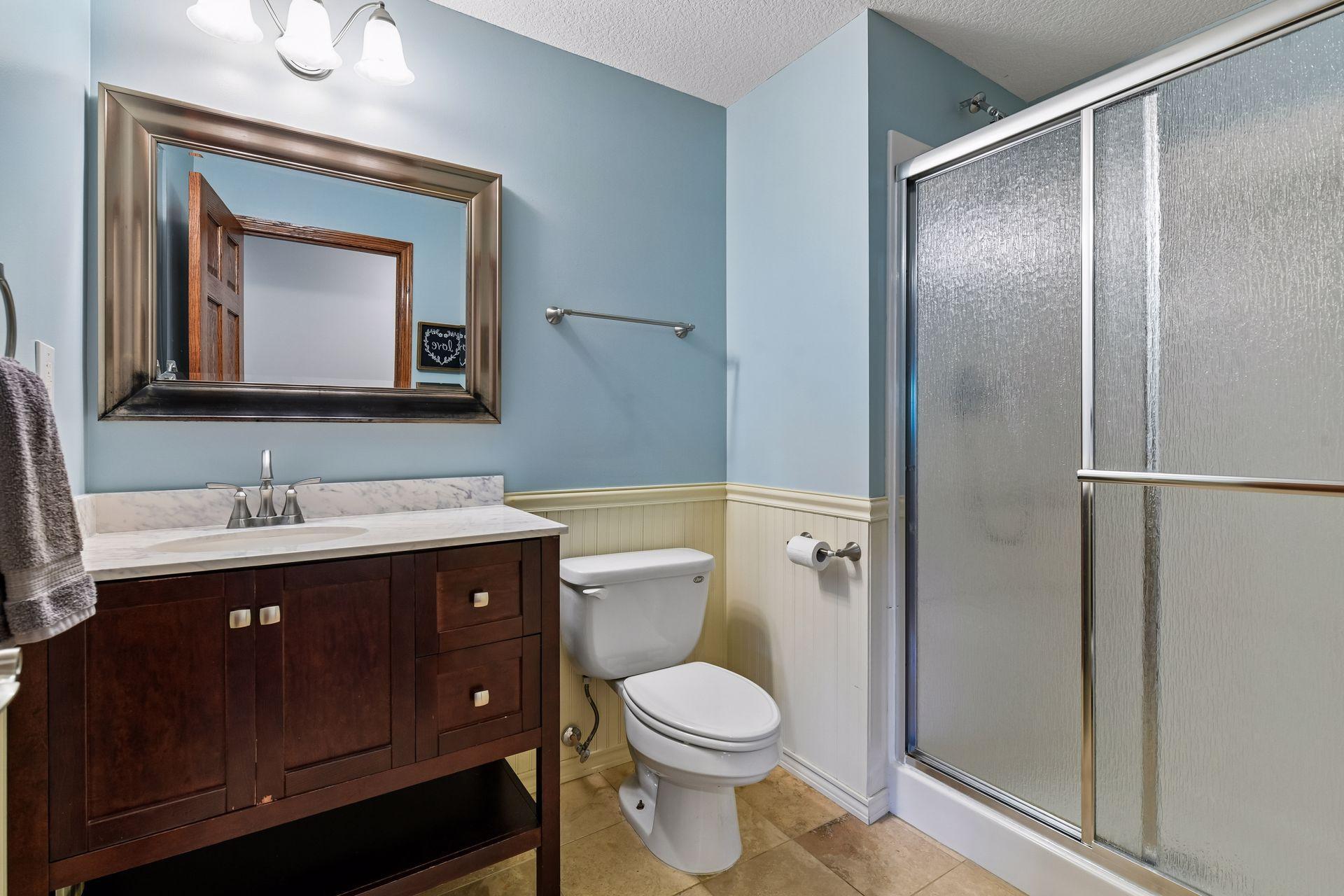 This 3/4 Bathroom completes the lower level.