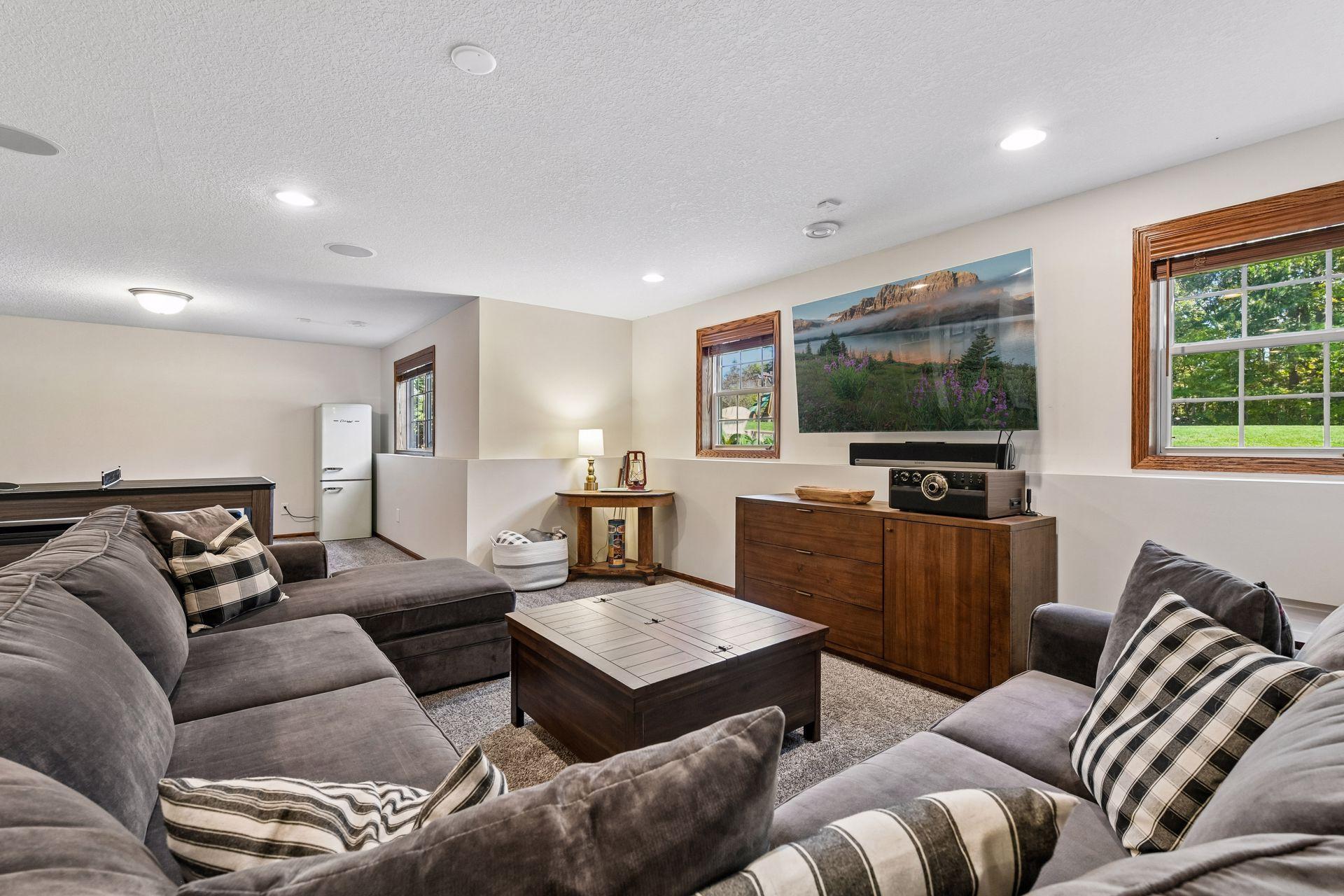 Downstairs, you'll find a second family room wired for audio with built-in ceiling speakers.