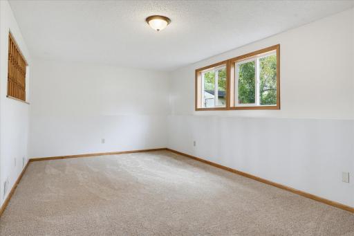Spacious family room with new carpet, updated windows, and an open design that connects to the main-level dining room above.