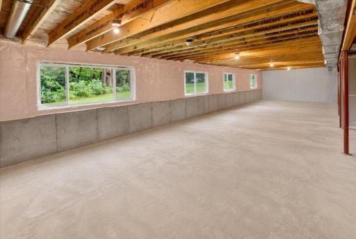 Lower level space with roughed in ventilation for a combination of up to 4 beds, office , full bath, and family room.