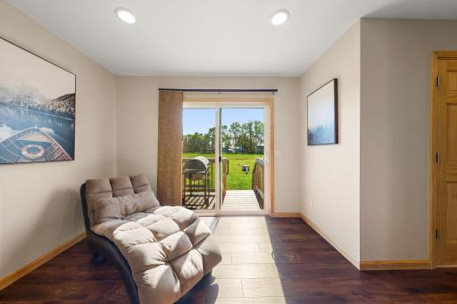 The patio window provides convenient access to the back of the home and yard.