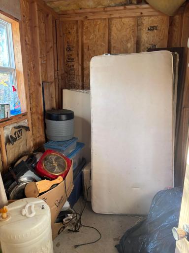 Storage room not quite fully insulated like the rest of the cabin.