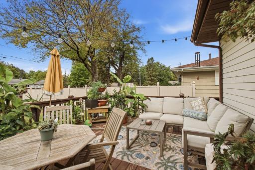 Outside deck for relaxation! Great place to entertain or just relax from a long day.