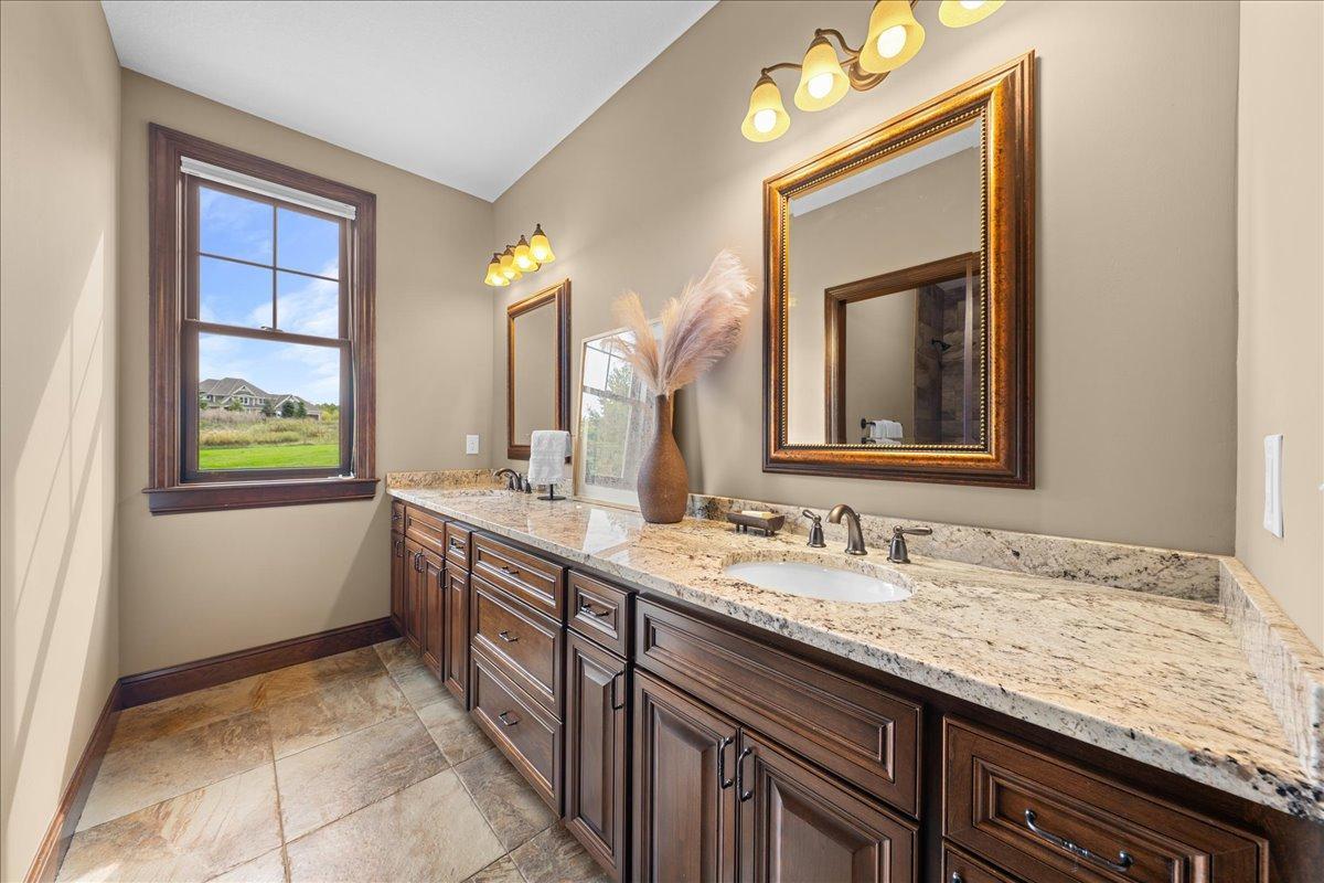 10 foot double vanity in lower level full bath.
