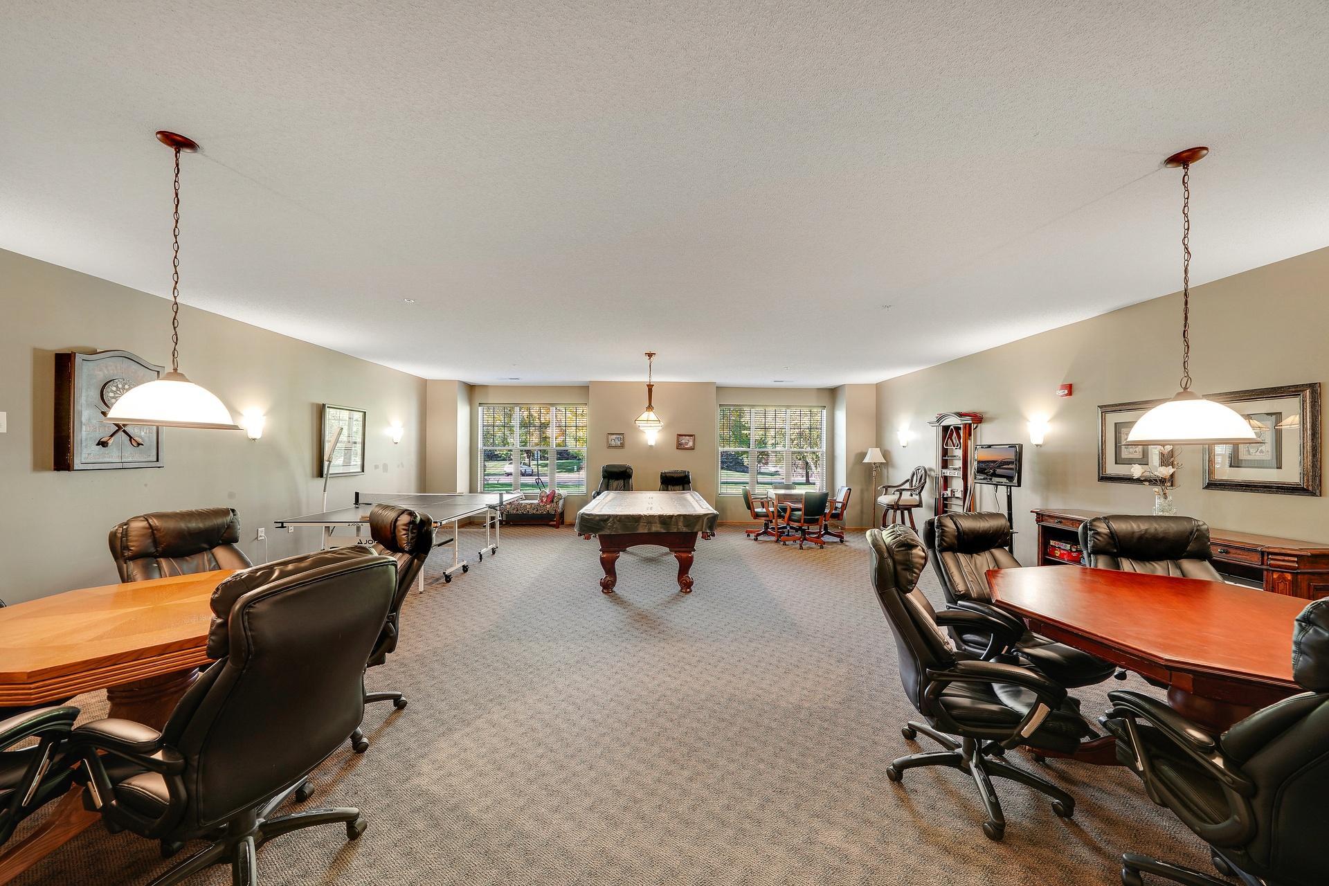 Game room for cards, ping pong and a billiards table