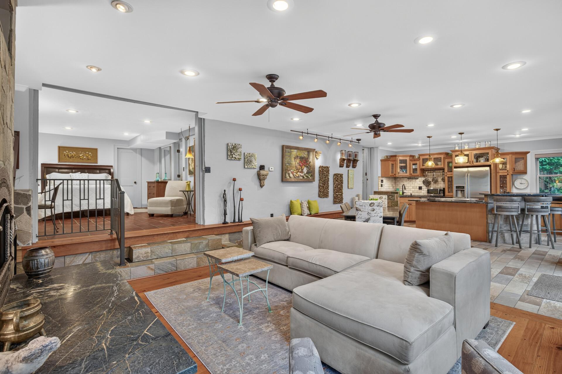 A full second kitchen makes the lower level truly self-contained.