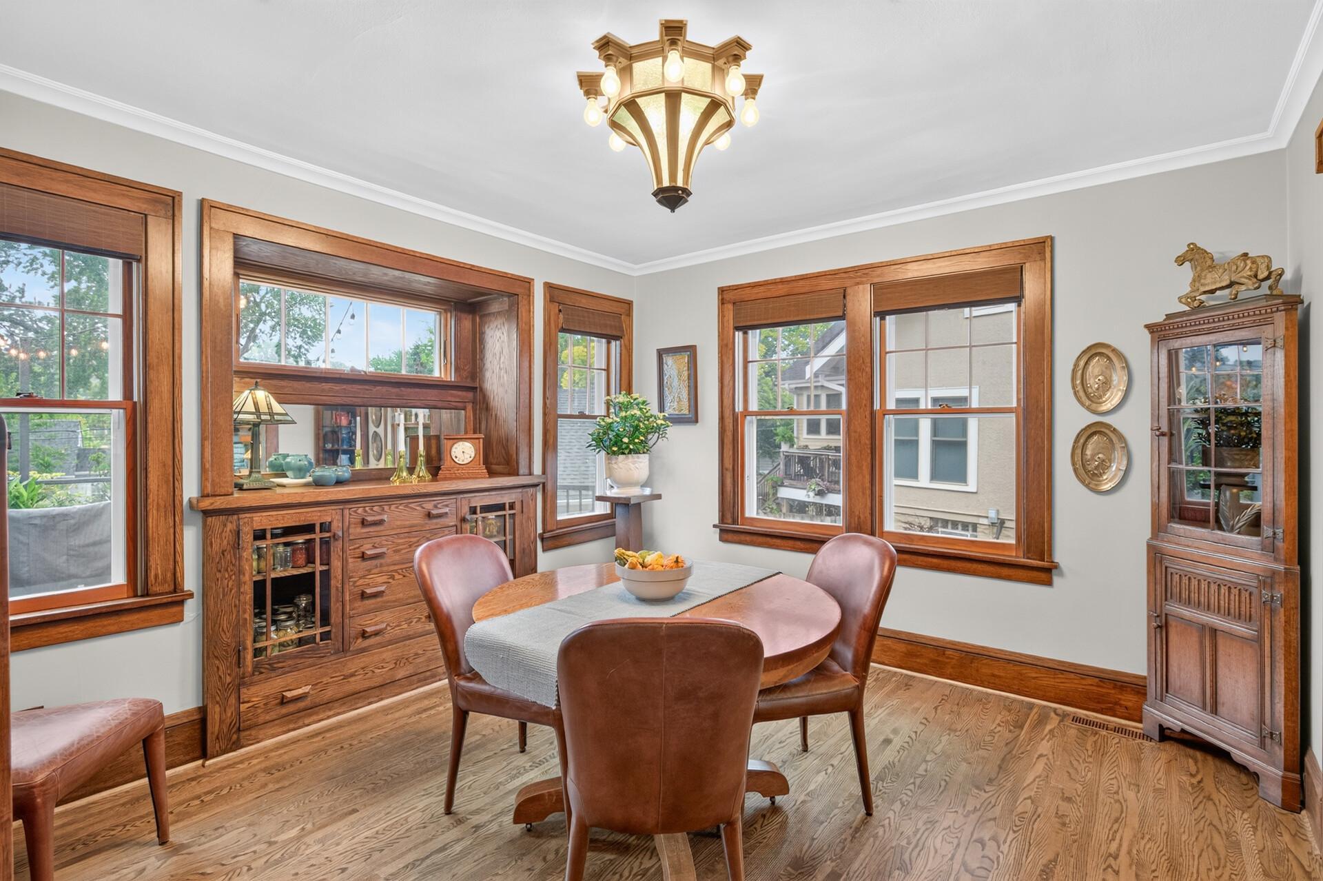 Beautiful hardwood floors and classic details continue into the dining room.
