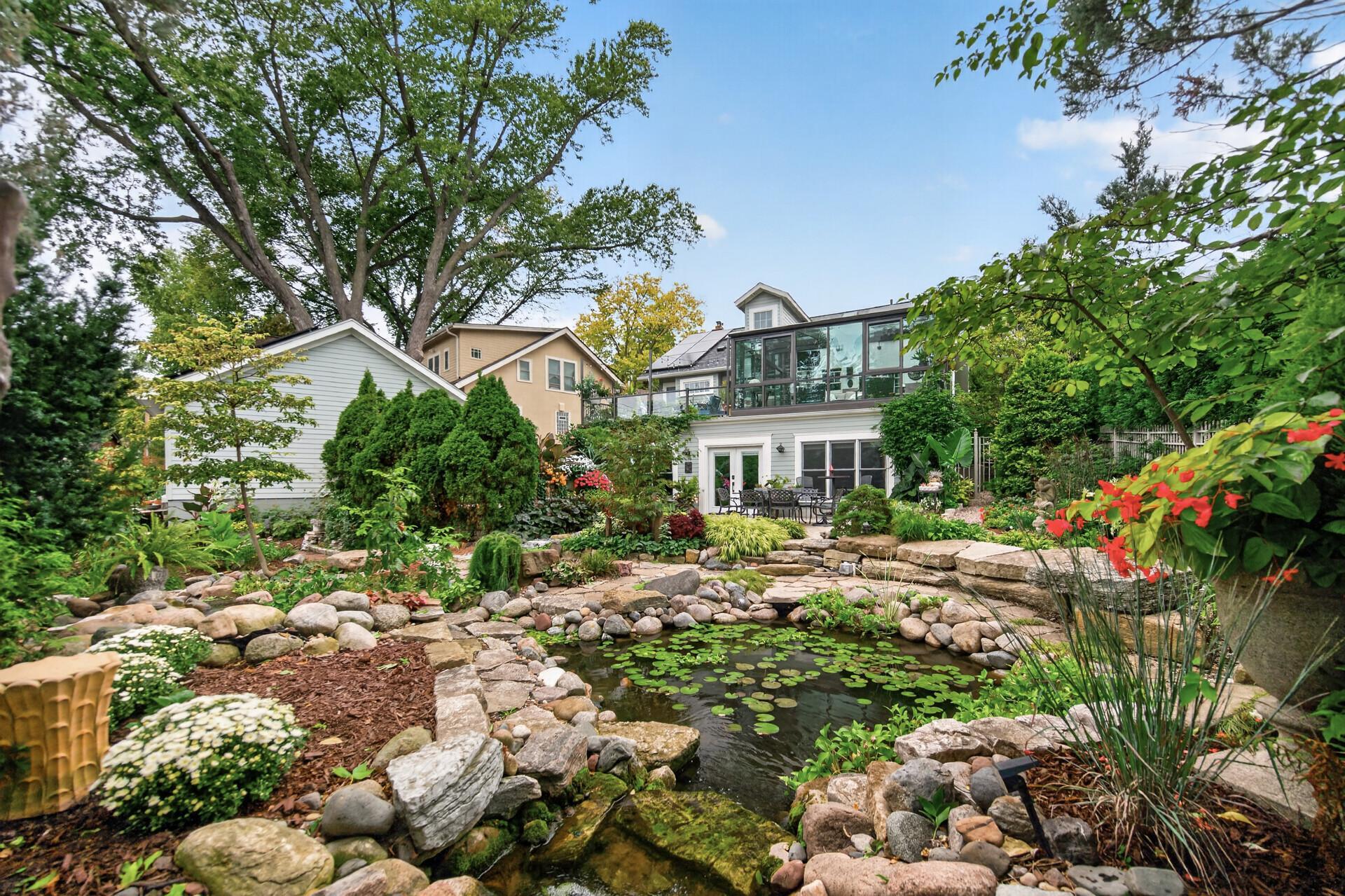 A unique sitting and soaking area makes the water garden even more special.