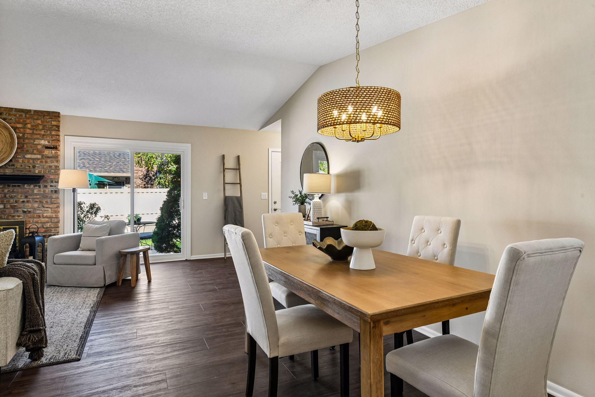 Dining and living room walk out to deck